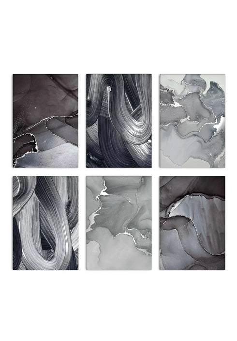 Pennellate Argento Reale Set Di 6 Poster 50x70cm